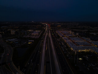 Beautiful aerial view of the orlando highway in sunset 