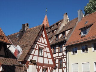 Ancient wooden frame houses in the old city centre in Nuernberg
