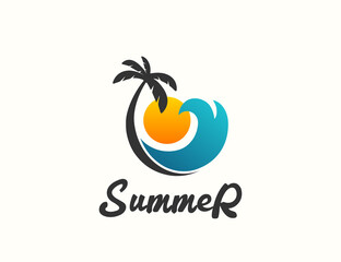Summer beach sunset logo design