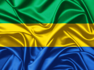 Gabon waving flag close up silk texture illustration background banner image