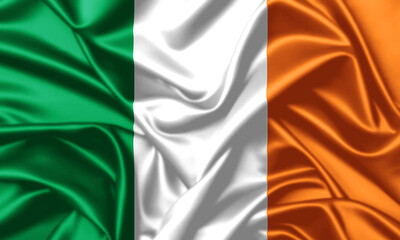 Ireland waving flag close up silk texture background