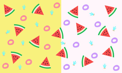 Watermelon pattern background illustration, nature theme with green, yellow, red, purple, blue and pink color 