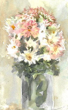 Sweet bouquet of flowers watercolor painting