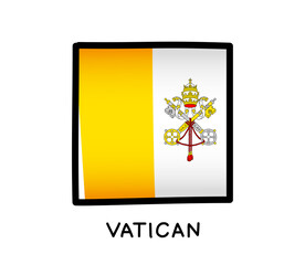 Flag of the Vatican. Colorful Vatican flag logo. White and yellow brush strokes, hand drawn. Black outline. Vector illustration