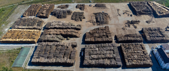 a log warehouse seen from above