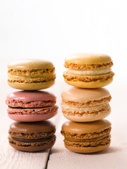 Delicious macarons stacked in three layers