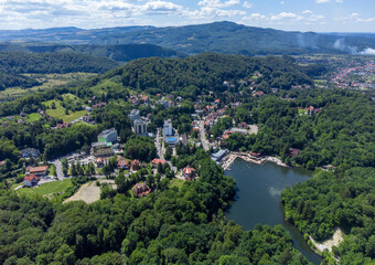 Fototapeta na wymiar Landscape of Sovata resort - Romania seen from above