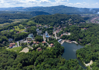 Fototapeta na wymiar landscape of Sovata resort - Romania seen from above