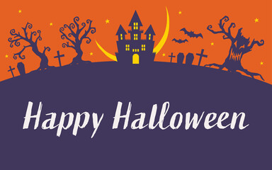 ハロウィン　お城のシルエットと三日月の背景