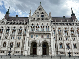 Fototapeta na wymiar Marble facade of the Hungarian Parliament. Budapest, Hungary