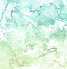 Watercolor blue, green background, blot, blob, splash of blue, green paint. Watercolor brown spot, abstraction. Wild grass, bushes, flower country abstract landscape, marble. Watercolor abstract card