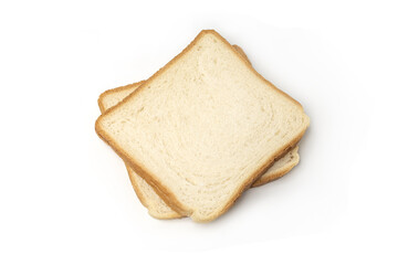 Slices toast bread isolated for breakfast on white background. Top view
