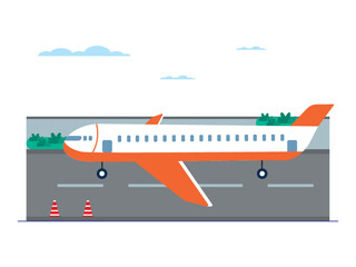 Airplane landing in airport. Passengers landing safety. Ai vector illustration	