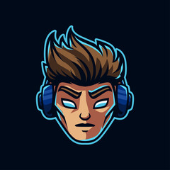 Gamer Boy Head With Earphone Illustration