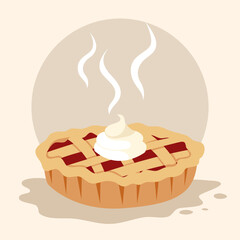 Pie set Vector Illustration. Thanksgiving and Holiday Cherry Pie. Happy Thanksgiving Day traditional fruit pie with whipped cream on the top. Autumn november. Isolated on background