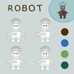 Coloring book of a cute robots. Educational creative games for preschool children