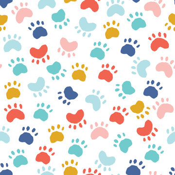 Abstract animal foot print seamless pattern. Vector pet trail background. Creative childish texture in scandinavian style. Great for fabric, textile Vector Illustration