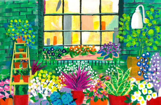 窓のある庭の風景