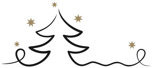 Weihnachtsbaum Vektor. Abstrakter Baum in schwarz mit goldenen Sternen. Weiser Hintergrund.
Für Hintergründe, Kalender, Einladungen, Grußkarten etc.