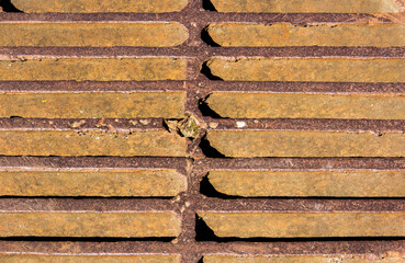 Antique iron rusty grate in the sun.