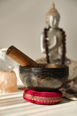 traditional tibetan singing bowl close-up