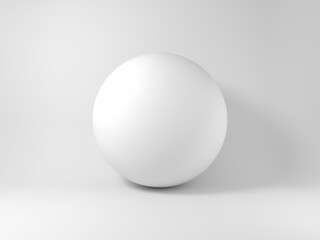 White sphere with soft shadow is in a white studio, 3d