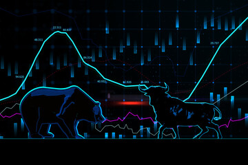 Stock exchange trading concept. The bulls and bears struggle. Equity market illustration. Creative...