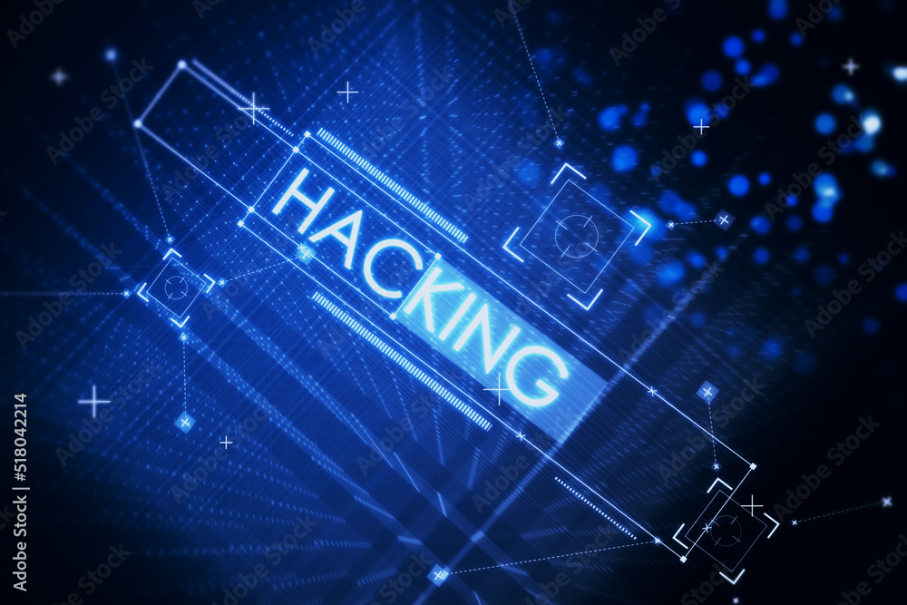 Poster Abstarct blue global security and hackig background with polygonal dots and connections. Malware, safety and phishing concept. 3D Rendering.