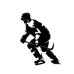 Ice hockey player, abstract isolated vector silhouette, ink drawing. Side view