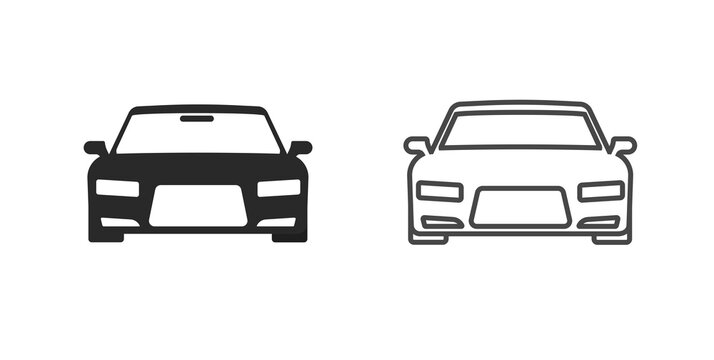 Car line outline art icon or automobile front shape silhouette auto black and white isolated graphic pictogram, modern auto clipart cutout editable image