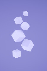 3d render of floating purple geometric shapes, monochrome image, trendy color of the year
