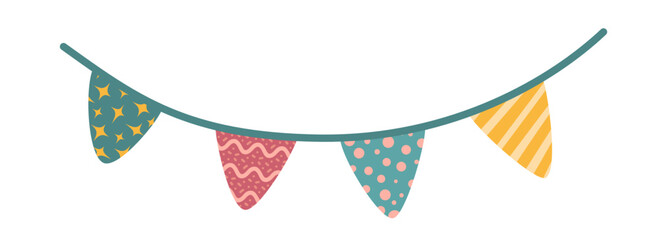 Different Colorful Bunting, Festive Garland of Flags With Dots And Stripes For Kid Birthdays, Baby Shower Parties and other Celebrations, for Decoration of Invitations, Sales and Greeting Cards.