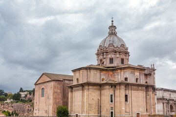 Fototapeta na wymiar Saint Martina Catholic Church at Roman Forum in Rome Italy . Cathedral of Chiesa Santi Luca e Martina Martiri