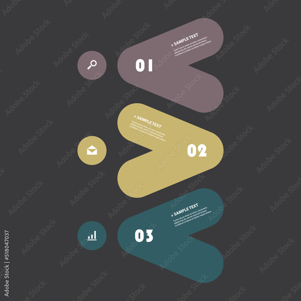 Poster dark minimalist arrows - numbered infographics design, triangle shapes - creative design element tem