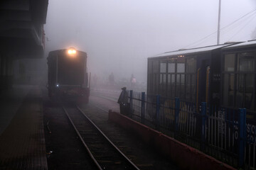 Darjeeling, West Bengal, India - 22 June 2022, Darjeeling Himalayan Railway at Station, Darjeeling Himalayan railway is a UNESCO world heritage site, Selective focus.