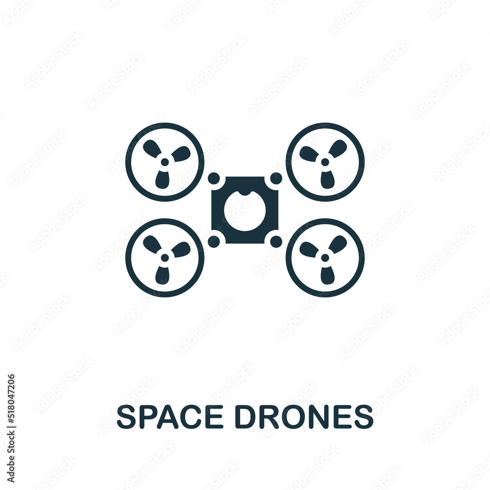 Poster space drones icon. monochrome simple line future technology icon for templates, web design and infog