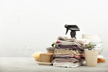 Obraz premium Zero waste home kitchen cleaning concept, blank space for a text