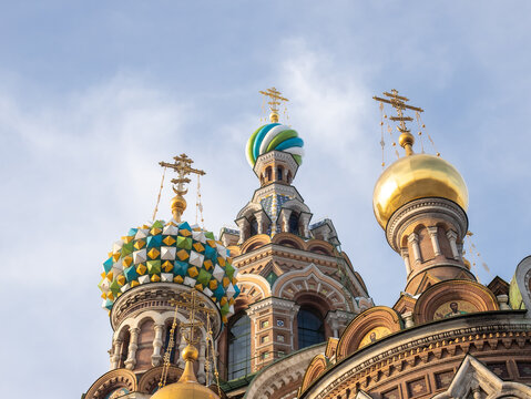 Domes of Cathedral of Resurrection of Christ on Blood in St. Petersburg. Church of the Savior on Blood.