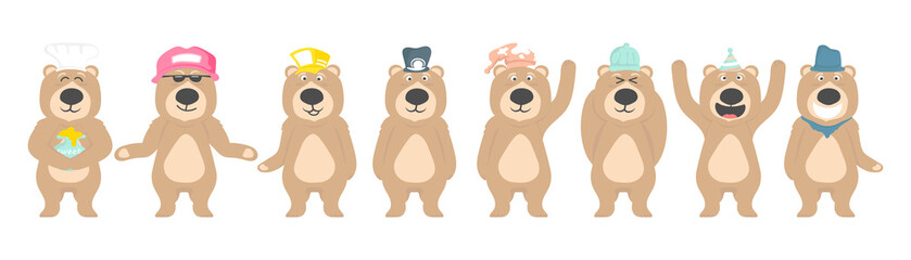 Plakat Cartoon collection of bear standing design, Vector illustration.