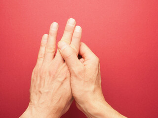 Hand position for mudra no. 4 in Jin Shin Jyutsu, alternative healing method or self-help...