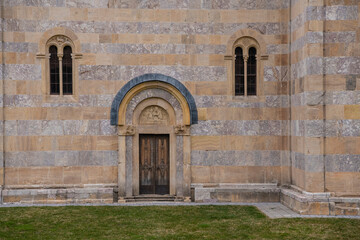 Fototapeta na wymiar Medieval Monastery and orthodox Church Visoki Decani, one of the most important Serbian monastery. UNESCO world heritage site in Decani, Kosovo, Serbia 05.03.2022