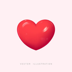 Plastic Red Heart Render. Realistic 3d design icon heart symbol love. Vector illustration