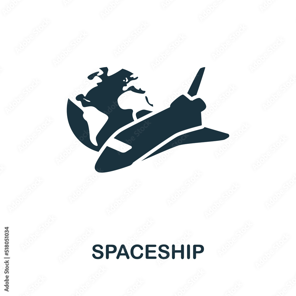 Poster spaceship icon. monochrome simple line game element icon for templates, web design and infographics