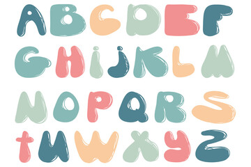 Cute hand drawn alphabet made in vector. Doodle letters for your design. Vector cartoon alphabet white background. Funny abc design for book cover, poster, card, print on baby's clothes