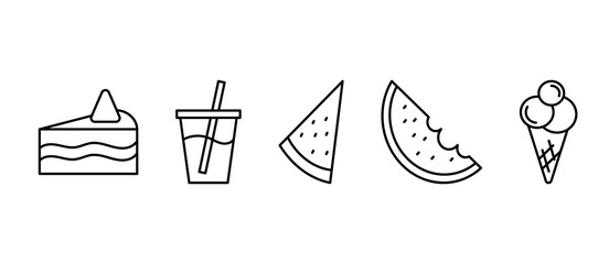  Contains such icons as cake, watermelon, cold drink, ice cream.