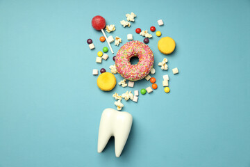 Concept of food bad for teeth, dental care concept