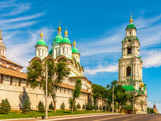Fototapeta na wymiar Astrakhan, view of the Kremlin and the Assumption Cathedral from V. street. Trediakovsky