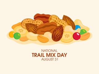 National Trail Mix Day vector. Pile of mixed nuts and dried fruit icon vector. August 31. Important day - Powered by Adobe