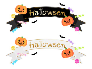 Fototapeta premium ハロウィンのリボン2種セット 手書き文字