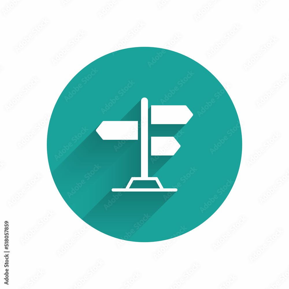 Poster white road traffic sign. signpost icon isolated with long shadow background. pointer symbol. street 